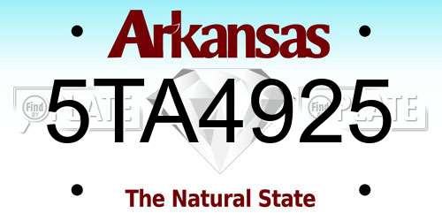 5TA4925 Arkansas License Plate