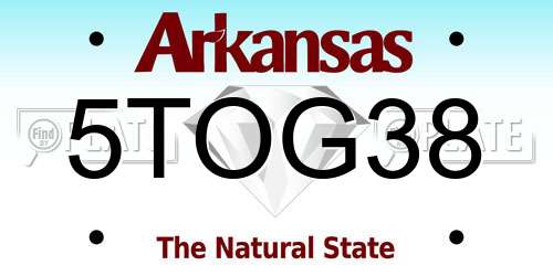 5TOG38 Arkansas License Plate