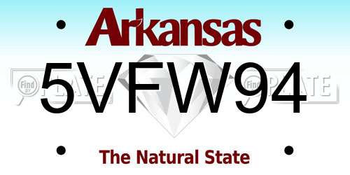 5VFW94 Arkansas License Plate