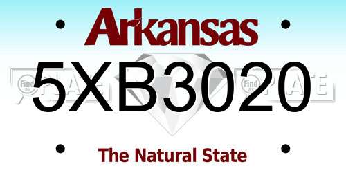 5XB3020 Arkansas License Plate