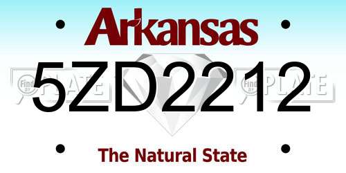 5ZD2212 Arkansas License Plate