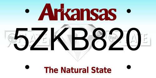 5ZKB820 Arkansas License Plate