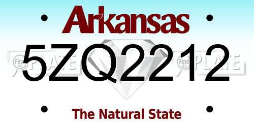 5ZQ2212 Arkansas License Plate