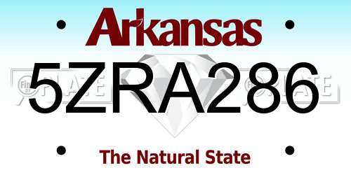 5ZRA286 Arkansas License Plate