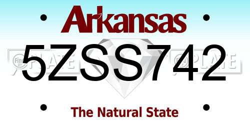 5ZSS742 Arkansas License Plate