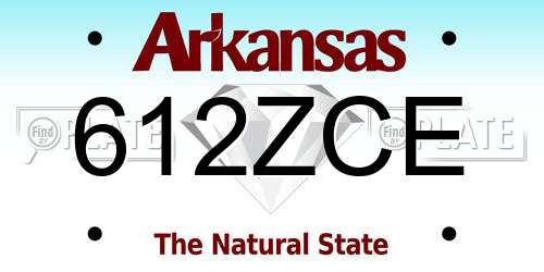 612ZCE Arkansas License Plate