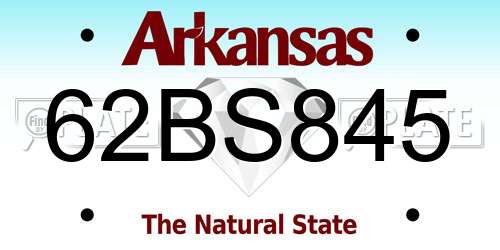 62BS845 Arkansas License Plate