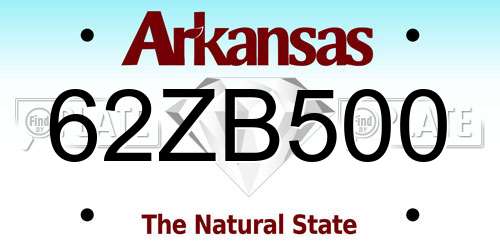 62ZB500 Arkansas License Plate