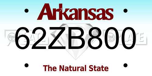 62ZB800 Arkansas License Plate