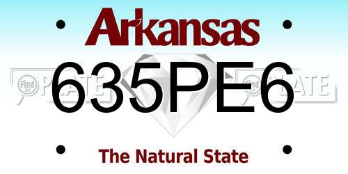 635PE6 Arkansas License Plate