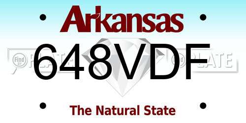 648VDF Arkansas License Plate