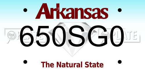 650SG0 Arkansas License Plate
