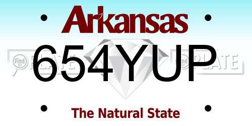 654YUP Arkansas License Plate
