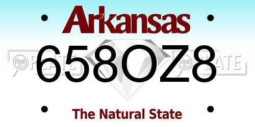658OZ8 Arkansas License Plate