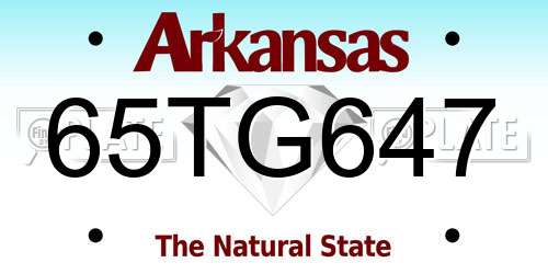 65TG647 Arkansas License Plate