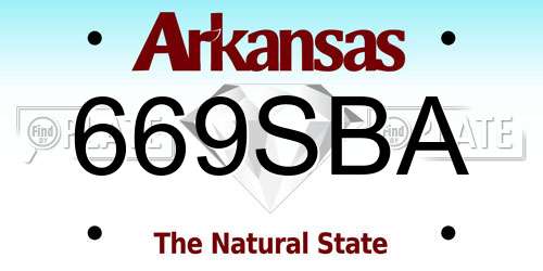 669SBA Arkansas License Plate