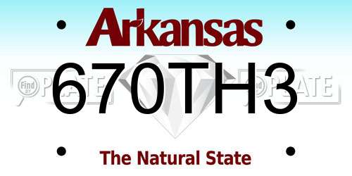 670TH3 Arkansas License Plate