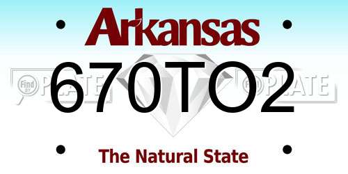 670TO2 Arkansas License Plate