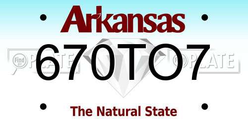 670TO7 Arkansas License Plate