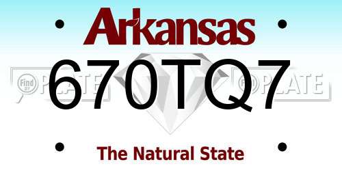 670TQ7 Arkansas License Plate