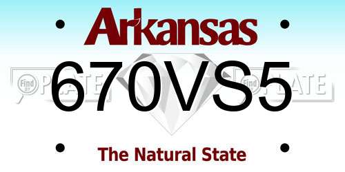 670VS5 Arkansas License Plate