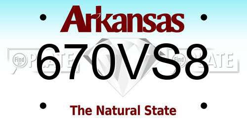 670VS8 Arkansas License Plate