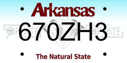 670ZH3 Arkansas License Plate