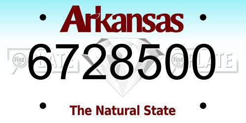 6728500 Arkansas License Plate
