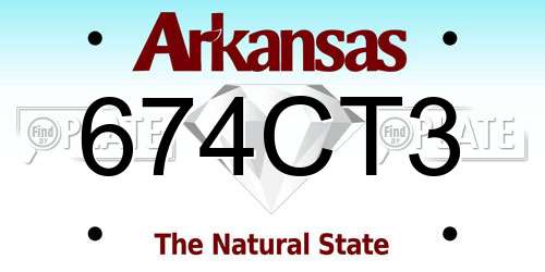674CT3 Arkansas License Plate