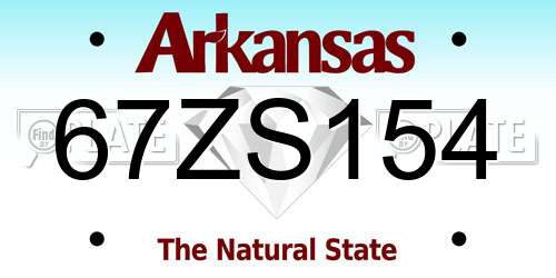 67ZS154 Arkansas License Plate