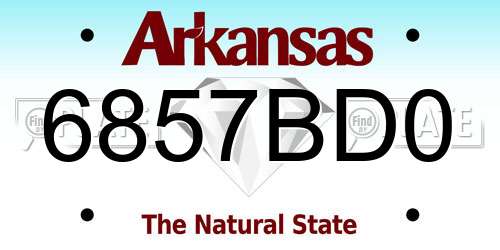 6857BD0 Arkansas License Plate