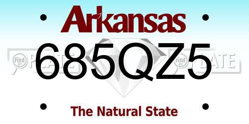 685QZ5 Arkansas License Plate