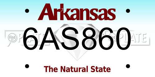 6AS860 Arkansas License Plate