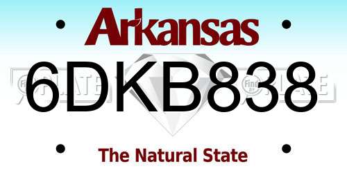 6DKB838 Arkansas License Plate