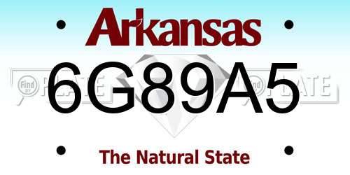 6G89A5 Arkansas License Plate