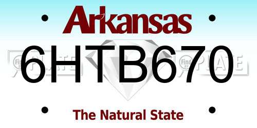 6HTB670 Arkansas License Plate