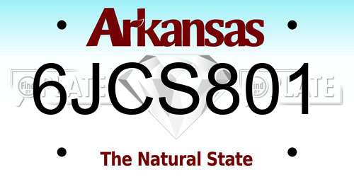 6JCS801 Arkansas License Plate