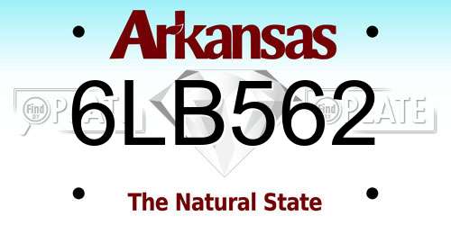 6LB562 Arkansas License Plate