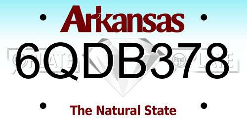 6QDB378 Arkansas License Plate
