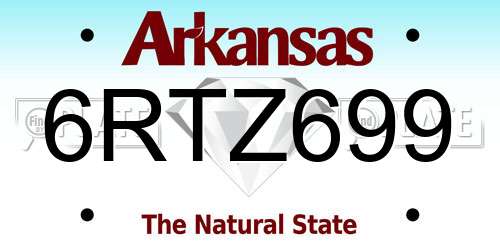 6RTZ699 Arkansas License Plate