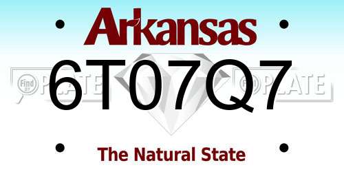 6T07Q7 Arkansas License Plate