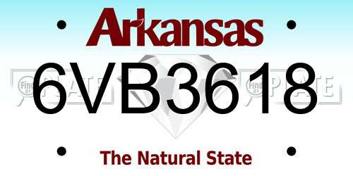 6VB3618 Arkansas License Plate