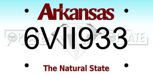 6VII933 Arkansas License Plate