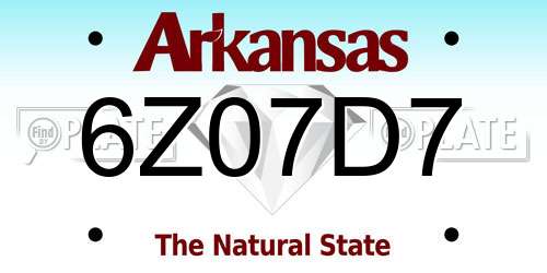 6Z07D7 Arkansas License Plate