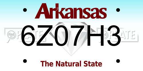 6Z07H3 Arkansas License Plate