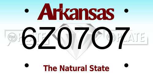 6Z07O7 Arkansas License Plate