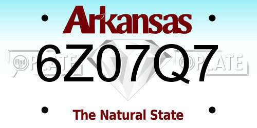 6Z07Q7 Arkansas License Plate