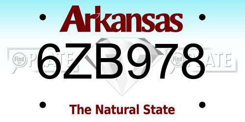 6ZB978 Arkansas License Plate