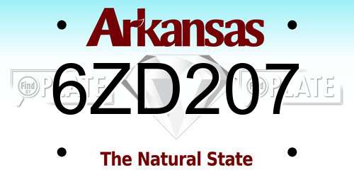 6ZD207 Arkansas License Plate