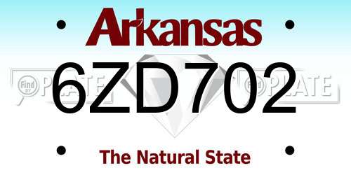 6ZD702 Arkansas License Plate